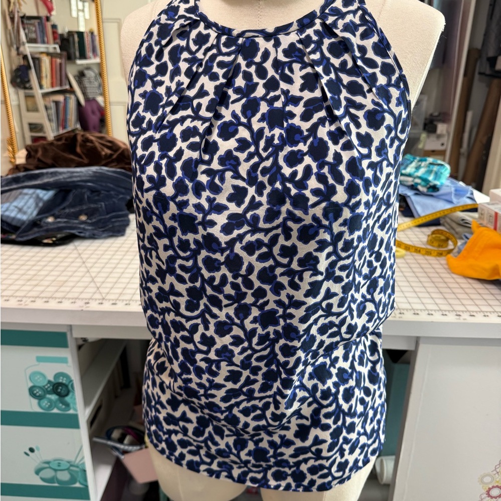 Cynthia Rowley Navy and White Floral Blouse